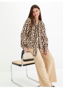 Langarmbluse Inspirationen, Damen, Gr. 52, champagner, schoko, bedruckt, 100% Polyester, gemustert, Blusen Langarmbluse