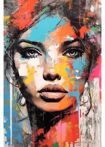 Leinwandbild AFFENGEILEBILDER "Female Popart by Rosa Piazza auf Keilrahmen gespannt", bunt (farbe bild(er): gr&uuml;n,schwarz,rot,gelb,blau,wei&szlig;), B:80cm H:120cm T:2cm, Leinen, Bilder, Leinwandbild, Kunstdruck Wandbild Bild in verschiedenen Formaten