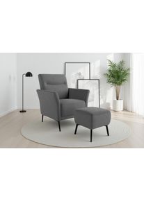 Sit & More Sessel SIT & MORE "Talvi", anthrazit, B:76cm H:95cm T:83cm, 100% POLYESTER, Sessel, Sessel, 2-teiliges Set- Sessel mit Hocker
