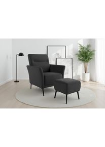 Sit & More Sessel SIT & MORE "Talvi", dunkelgrau, B:76cm H:95cm T:83cm, 98% POLYESTER, 2% POLYAMID, Sessel, Sessel, 2-teiliges Set- Sessel mit Hocker
