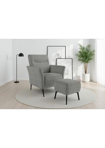 Sit & More Sessel SIT & MORE "Talvi", silber, B:76cm H:95cm T:83cm, 100% POLYESTER, Sessel, Sessel, 2-teiliges Set- Sessel mit Hocker