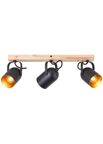 Brilliant Deckenstrahler "Tronte", schwarz (goldfarben, schwarz, holz), 3, H: 17,5cm, 1 Stk., Leuchten, 58 cm Breite, E14, schwenkbar, Metall/Holz, goldfarben/schwarz/braun, Deckenstrahler