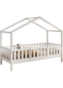 Hausbett Vipack "Dallas, Massivholzbett mit Dachaufbau umbaubar vom Boden- zum Daybett", kiefer wei&szlig;, kiefer wei&szlig;, kiefer wei&szlig;, B:97cm H:170cm L:210cm, Betten, Hausbett, stabil und standfest gebaut, wahlweise Kiefer massiv natur oder wei&szlig;