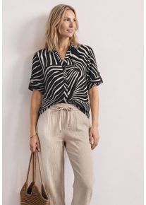 Kurzarmbluse Street One, Damen, Gr. 44, schwarz, Web, Obermaterial: 100% Viskose, bedruckt, l&auml;ssig geschnitten h&uuml;ftbedeckend, tiefer V-Ausschnitt, mit Aufschlag Aufschlag, Blusen Kurzarmbluse, Kurzarm Sommerbluse mit Allover-Print