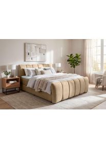 Boxbett OTTO HOME "DORA, Doppelbett inkl. Bettkasten, Federkernbett, Breiten: 160, 180 cm", braun, B:185cm L:220cm, Hartfaserplatte, Kunststoff, Massivholz, Polyester, Spanplatte, Komplettbetten, Boxbett, Boxbett: 5-Z-Taschenfederkern im Unterbau, H&auml;rtegrad 3, inkl. Topper
