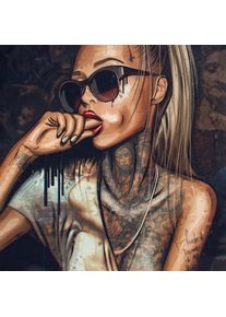 Leinwandbild AFFENGEILEBILDER "Sexy Tattoo Girl auf Keilrahmen gespannt", farbe bild(er): braun,beige,schwarz,rot,blond, B:120cm H:120cm T:2cm, Leinen, Bilder, Leinwandbild, Kunstdruck Wandbild Bild in verschiedenen Formaten