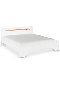 Bett OTTO HOME "Doppelbett Holzbett Futonbett AGORDO", alpinwei&szlig;, eiche artisan, B:185cm H:85cm L:206cm, Betten, Bett, mit stilvoller Kopfteil-Absetzung in Eiche Artisan MADE IN GERMANY