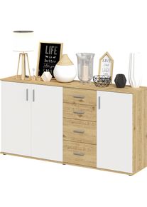 Kommode FMD "Albi", braun (artisan eiche, wei&szlig;), B:160cm H:83cm T:35cm, Holzwerkstoff, Sideboards, Kommode