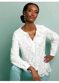 CR&Eacute;ATION L Spitzenbluse CREATION L, Damen, Gr. 42, ecru, 100% Polyester, unifarben, Rundhals, Blusen Spitzenbluse
