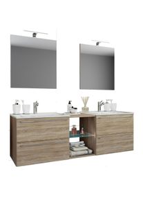 Waschtisch Vcm "3-tlg. Doppel Waschplatz Waschtisch Badinos XXL", braun (sonoma, eiche), B:157cm T:46cm, Waschtische, Waschtisch