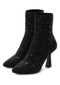 High-Heel-Stiefelette Lascana "Sock Boot, Schlupf-Stiefel, Ankle Boots", Damen, Gr. 44, schwarz, Obermaterial: 100% Textilmaterial. Decksohle: 100% Lederimitat. Futter: 50% Lederimitat, 50% Textilmaterial. Laufsohle: 100% Synthetik, Glitzer, unifarben, festlich, Schuhe High-Heel-Stiefelette, aus elastischem Material mit eleganten Schmucksteinchen VEGAN