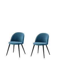 Esszimmerstuhl VENTURE HOME "Velvet, 2er-Set Esszimmerst&uuml;hle in Meerblau-Samt, 150 kg belastbar", schwarz, blau, schwarz, blau, B:50cm H:77cm T:55cm, Holzwerkstoff, Polyester, Schaumstoff, Stahl, St&uuml;hle, Esszimmerstuhl, Polsterstuhl, weicher Bezug, Metallbeine, abgerundet