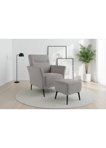 Sit & More Sessel SIT & MORE "Talvi", hellgrau, B:76cm H:95cm T:83cm, 95% POLYESTER, 5% POLYAMID, Sessel, Sessel, 2-teiliges Set- Sessel mit Hocker