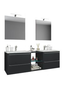 Waschtisch Vcm "3-tlg. Doppel Waschplatz Waschtisch Badinos XXL", schwarz, B:157cm T:46cm, Waschtische, Waschtisch