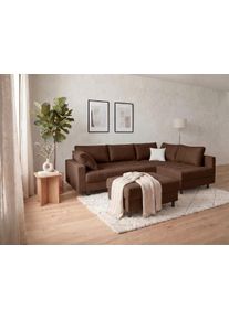Ecksofa Collection AB "Toni L-Form 274 cm", braun, B:274cm H:44cm T:184cm, 100%Polyester, Sofas, Ecksofa, Set: Sofa & Hocker, 2 Zierkissen, Bonell-Federkern