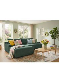 Ecksofa Trendmanufaktur "Prag, Schlafsofa mit Bettkasten, Couch in L-Form, Breite 253 cm", dunkelgr&uuml;n, B:253cm H:82cm T:167cm, 92%Polyester, 8%Polyamide, Sofas, Ecksofa, in Cordstoff HYPER, dunkelgr&uuml;n, Recamiere links