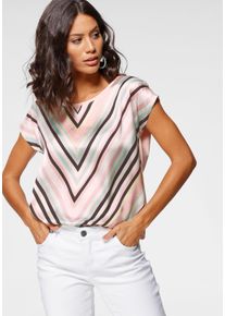 Shirtbluse Laura Scott "im Materialmix mit Satin, verschiedene Muster f&uuml;r jeden Geschmack", Damen, Gr. 42, bunt (rosa, min.eco), Single Jersey, Obermaterial: 100% Polyester. R&uuml;ckenteil: 95% Viskose, 5% Elasthan, bequem h&uuml;ftbedeckend, Rundhals, angeschnitten, Blusen Shirtbluse, femininer Stil, Rundhalsausschnitt, lockere Passform