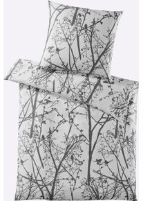 Bettw&auml;sche HEINE HOME Gr. 5, wei&szlig;, anthrazit, bedruckt, B/L: 135cm x 200cm, Mako-Satin, B/L: 40cm x 80cm, 2, Mako-Satin, 100% Baumwolle, Bettw&auml;sche, Bettw&auml;sche