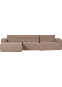 Ecksofa Woood "Novi Chaiselongue Bezug mit verstellbarer Nackenst&uuml;tze 300x173x73 cm", braun (taupe), B:300cm H:73cm T:173cm, Sofas, Ecksofa, Links, Tragkraft 360 kg, Maximale Verschlei&szlig;festigkeit, Boucl&eacute;-Bezug