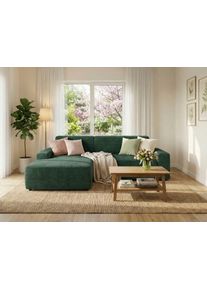 Ecksofa Trendmanufaktur "Wien, wahlweise mit Sitzvorschub und Bettkasten, Breite 246 cm", gr&uuml;n (dunkelgr&uuml;n), B:246cm H:73cm T:162cm, 92%Polyester, 8%Polyamide, Sofas, Ecksofa, L-Form, in trendigem Cordstoff
