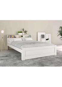 Massivholzbett OTTO HOME "FLAVION, TOPSELLER Jugendbett, FSC zertifizierte massive Kiefer", wei&szlig;, wei&szlig;, wei&szlig;, B:145cm H:77,6cm L:217,3cm, Betten, Massivholzbett, Qualit&auml;tsprodukt, Regal, Kassettenoptik, Schublade optional