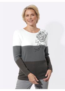 Strickpullover CLASSIC "Langarm-Pullover", Damen, Gr. 52, anthrazit, ecru, gemustert, 50% Viskose, 28% Polyester, 22% Polyamid, gemustert, mehrfarbig, Pullover Strickpullover