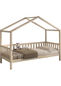 Hausbett Vipack "Dallas, Massivholzbett mit Dachaufbau umbaubar vom Boden- zum Daybett", kiefer natur, kiefer natur, kiefer natur, B:97cm H:170cm L:210cm, Betten, Hausbett, stabil und standfest gebaut, wahlweise Kiefer massiv natur oder wei&szlig;