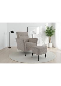 Sit & More Sessel SIT & MORE "Talvi", cappuccino, B:76cm H:95cm T:83cm, 100% POLYESTER, Sessel, Sessel, 2-teiliges Set- Sessel mit Hocker