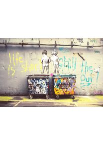 Leinwandbild AFFENGEILEBILDER "Life is Short by Banksy auf Keilrahmen gespannt", bunt (farbe bild(er): gr&uuml;n,schwarz,rot,gelb,blau,wei&szlig;), B:60cm H:40cm T:2cm, Leinen, Bilder, Leinwandbild, Kunstdruck Wandbild Bild in verschiedenen Formaten