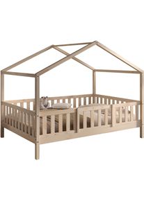 Hausbett Vipack "Dallas, Massivholzbett mit Dachaufbau umbaubar vom Boden- zum Daybett", kiefer natur, kiefer natur, kiefer natur, B:147cm H:170cm L:210cm, Betten, Hausbett, stabil und standfest gebaut, wahlweise Kiefer massiv natur oder wei&szlig;