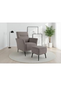 Sit & More Sessel SIT & MORE "Talvi", taupe, B:76cm H:95cm T:83cm, 100% POLYESTER, Sessel, Sessel, 2-teiliges Set- Sessel mit Hocker