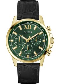 Multifunktionsuhr Guess "WALKER", schwarz (schwarz, gr&uuml;n), Armbanduhren, Herren, Multifunktionsuhr, Quarzuhr, Armbanduhr, Herrenuhr, Datum, Wochentag, Lederarmband