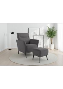 Sit & More Sessel SIT & MORE "Talvi", dunkelgrau, B:76cm H:95cm T:83cm, 95% POLYESTER, 5% POLYAMID, Sessel, Sessel, 2-teiliges Set- Sessel mit Hocker