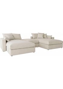 Wohnlandschaft OTTO HOME "Cosy Lounge U-Form, Breite 385 cm", creme, B:385cm T:198cm, 100% Polyester, Sofas, Wohnlandschaft, Mega-Sofa mit Cordstoff bezogen, mit Federkern & 5 Zierkissen