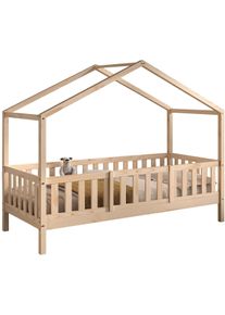 Hausbett Vipack "Dallas, Massivholzbett mit Dachaufbau umbaubar vom Boden- zum Daybett", kiefer natur, kiefer natur, kiefer natur, B:97cm H:170cm L:210cm, Betten, Hausbett, stabil und standfest gebaut, wahlweise Kiefer massiv natur oder wei&szlig;