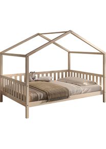 Hausbett Vipack "Dallas, Massivholzbett mit Dachaufbau umbaubar vom Boden- zum Daybett", kiefer natur, kiefer natur, kiefer natur, B:147cm H:170cm L:210cm, Betten, Hausbett, stabil und standfest gebaut, wahlweise Kiefer massiv natur oder wei&szlig;