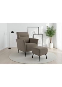 Sit & More Sessel SIT & MORE "Talvi", taupe, B:76cm H:95cm T:83cm, 95% POLYESTER, 5% POLYAMID, Sessel, Sessel, 2-teiliges Set- Sessel mit Hocker