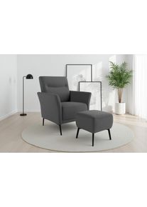 Sit & More Sessel SIT & MORE "Talvi", grau, B:76cm H:95cm T:83cm, 98% POLYESTER, 2% POLYAMID, Sessel, Sessel, 2-teiliges Set- Sessel mit Hocker