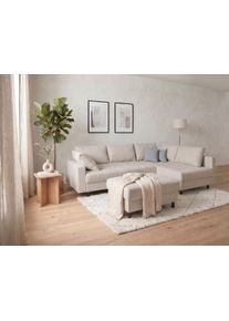 Ecksofa Collection AB "Toni L-Form 274 cm", beige, B:274cm H:44cm T:184cm, 100%Polyester, Sofas, Ecksofa, Set: Sofa & Hocker, 2 Zierkissen, Bonell-Federkern