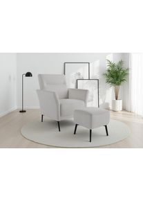 Sit & More Sessel SIT & MORE "Talvi", creme, B:76cm H:95cm T:83cm, 100% POLYESTER, Sessel, Sessel, 2-teiliges Set- Sessel mit Hocker