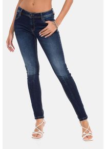 Cipo & Baxx Slim-fit-Jeans CIPO & BAXX "Cipo & Baxx Jeans", Damen, Gr. 31-32, L&auml;nge 32, dunkelblau, Obermaterial: 98% Baumwolle CO. 2% Elasthan EL., slim fit, Jeans Slim-fit-Jeans, im Used-Look, WD443