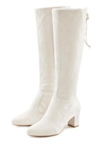 Schlupfstiefel Lascana "Schlupfboots, Slouchy Boots, Slip-On", Damen, Gr. 36, beige (creme), Obermaterial: 100% Textilmaterial. Decksohle: 100% Lederimitat. Futter: 100% Textilmaterial. Laufsohle: 100% Synthetik, unifarben, Schuhe Schlupfstiefel, aus stretchigem Material mit Blockabsatz in elegantem Design