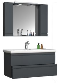 Waschtisch Vcm "3-tlg. Waschplatz Waschtisch Schubladen Silora XL", schwarz (anthrazit), B:100cm T:46cm, Waschtische, Waschtisch
