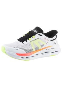 Slip-On Sneaker Skechers "MAX CUSHIONING GLIDE-STEP", Herren, Gr. 42, wei&szlig;, multi, neon, Synthetik, Textil, kontrastfarbene Details, Schuhe Slip-On Sneaker, Slipper, Schlupfschuh, f&uuml;r Maschinenw&auml;sche geeignet, schmale Form