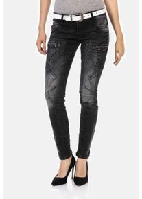 Cipo & Baxx Slim-fit-Jeans CIPO & BAXX "Cipo & Baxx Jeans", Damen, Gr. 30-32, L&auml;nge 32, schwarz, Obermaterial: 76% Baumwolle CO. 22% Polyester PES. 2% Elasthan EL., slim fit, Jeans Slim-fit-Jeans, mit Verschiedenen Ziern&auml;hte, WD437