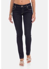 Cipo & Baxx Slim-fit-Jeans CIPO & BAXX "Cipo & Baxx Jeans", Damen, Gr. W32/L32, L&auml;nge 32, blau (navyblau), Obermaterial: 98% Baumwolle CO. 2% Elasthan EL., uni, slim fit, Jeans Slim-fit-Jeans, im Used-Look, WD443