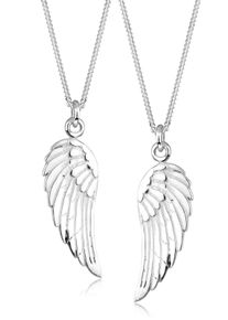 Ketten-Set Elli "Schmuckset Set Partnerkette Fl&uuml;gel 925 Sterling Silber" Gr. 45, silber, Halsketten, Damen, ohne Stein, Silber 925 (Sterlingsilber), Ketten-Set