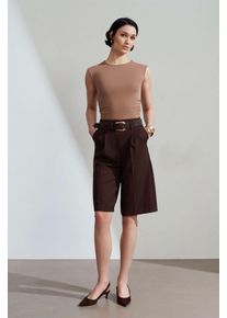 Hogewaisted Geknoopte Wijde Tailored Shorts