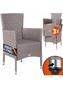 Casaria Polyrattan Gartenstuhl 3er-Set Creme stapelbar
