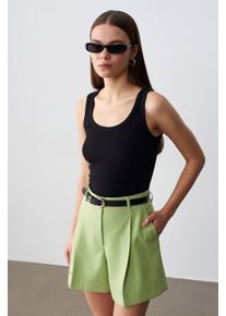 Gegordelde Hoge Taille Brede Pijpen Tailored Shorts